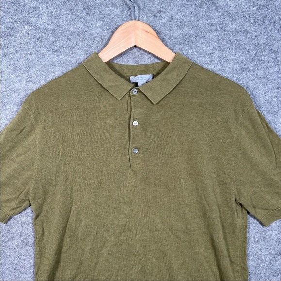COS Polo Size Small Mens Green Silk Blend Short Sleeve Collared Button Up Top - Picture 2 of 9